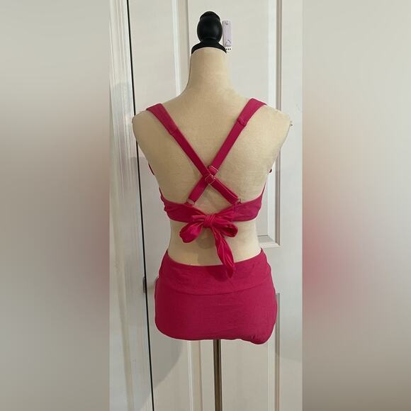 NWOT Time and Tru Solid Popcorn Texture Plus Hot Pink Bikini Swimsuit 2X (20-22) - Picture 8 of 11